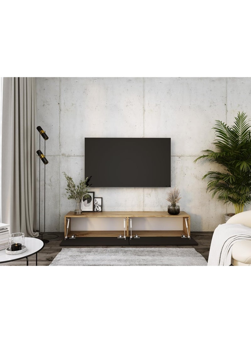3E 3xE living.com Hanging TV Unit, D: L: 170 cm, H: 34 cm, D: 32 cm. TV Storage, Wall TV Unit, TV Table, TV Stand, WOTAN OAK/Matt Black - Image 4